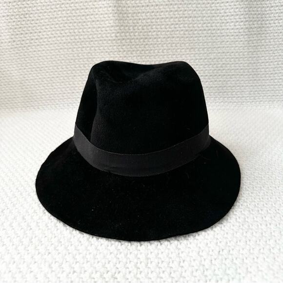 Helen Kaminski Australia Black Rabbit Fur Felt Ribbon Trim Fedora Classic Hat OS main image 4